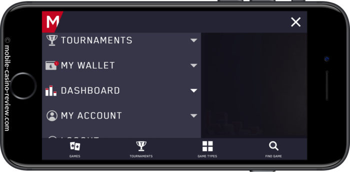 Mobile Casino Review - Maria Casino - Player Account Menu