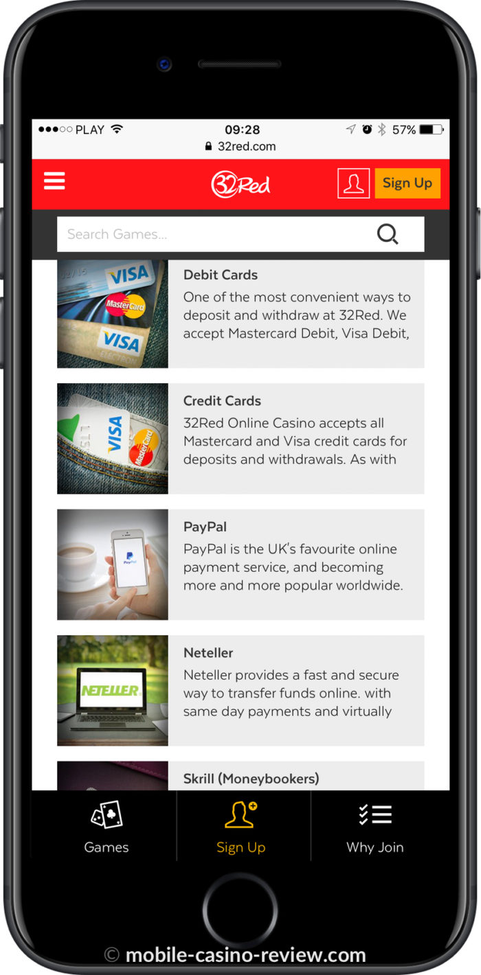 Mobile Casino Review - 32Red Mobile Casino - Deposit Options