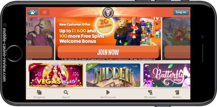 Mobile Casino Review - Leo Vegas - Mobile Lobby Horizontal Mode