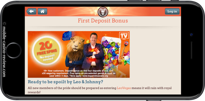 Mobile Casino Review - Leo Vegas - First Deposit Bonus