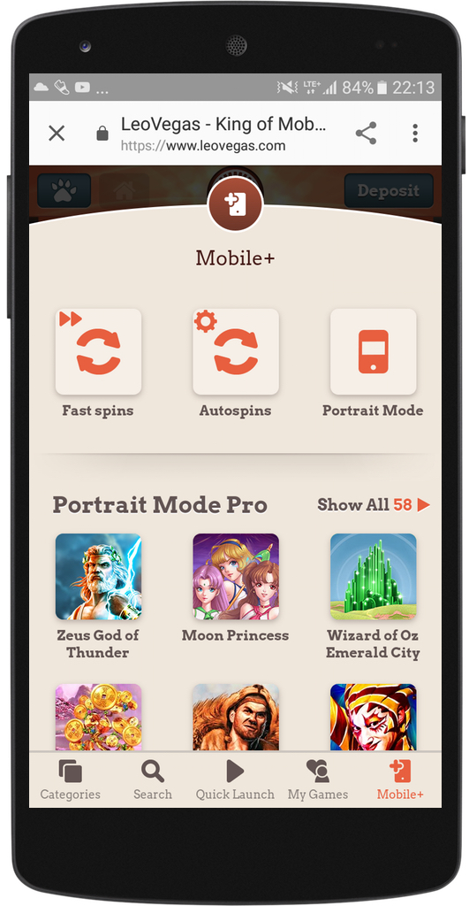 Leo Vegas Mobile Casino - Lobby