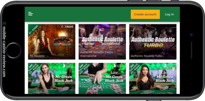 Mobile Casino Review - Mr Green - Live Casino Lobby