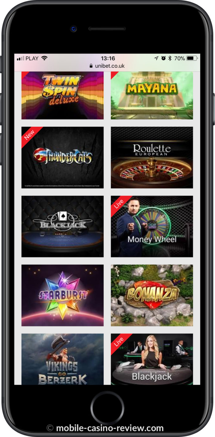 Mobile Casino Review - Unibet - Mobile Games Selection