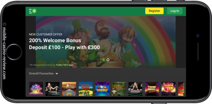 Mobile Casino Review - Unibet - Mobile Casino Lobby Horizontal Mode