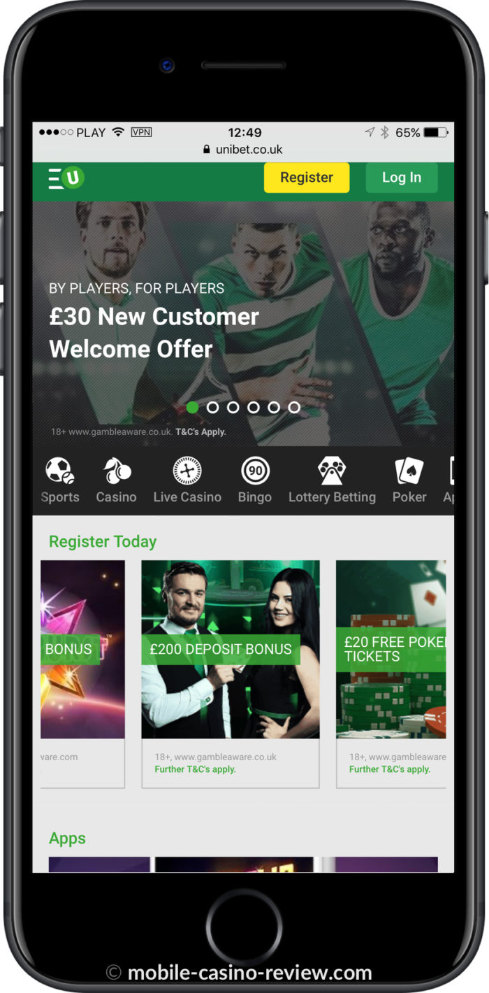 Unibet Mobile Casino - Lobby